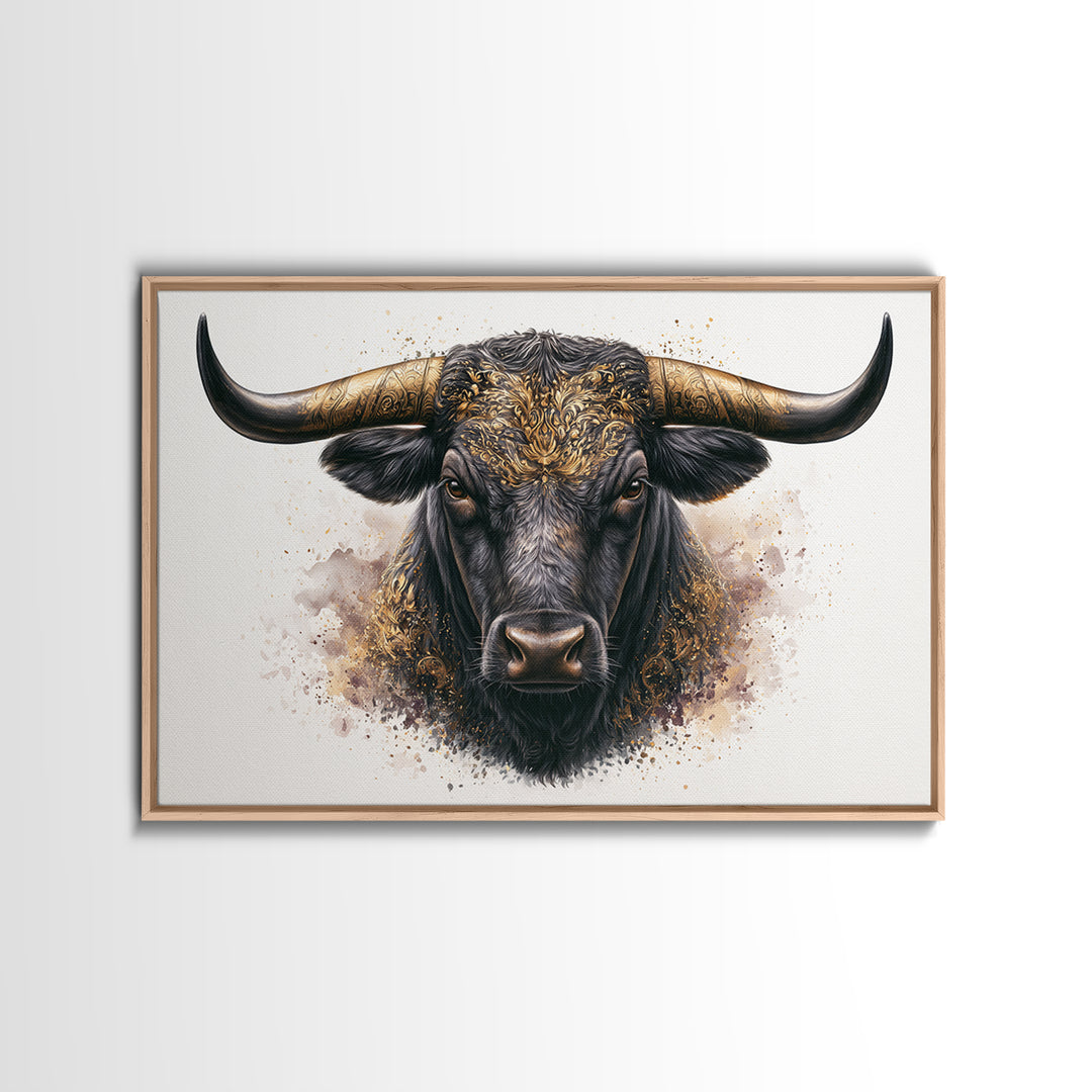 Steakhouse Black and Gold Bull Portrait Canvas Print, Restaurant Art, Modern Decor, Restaurant Decor, Fine Art, Bistro, RES-3x2-11