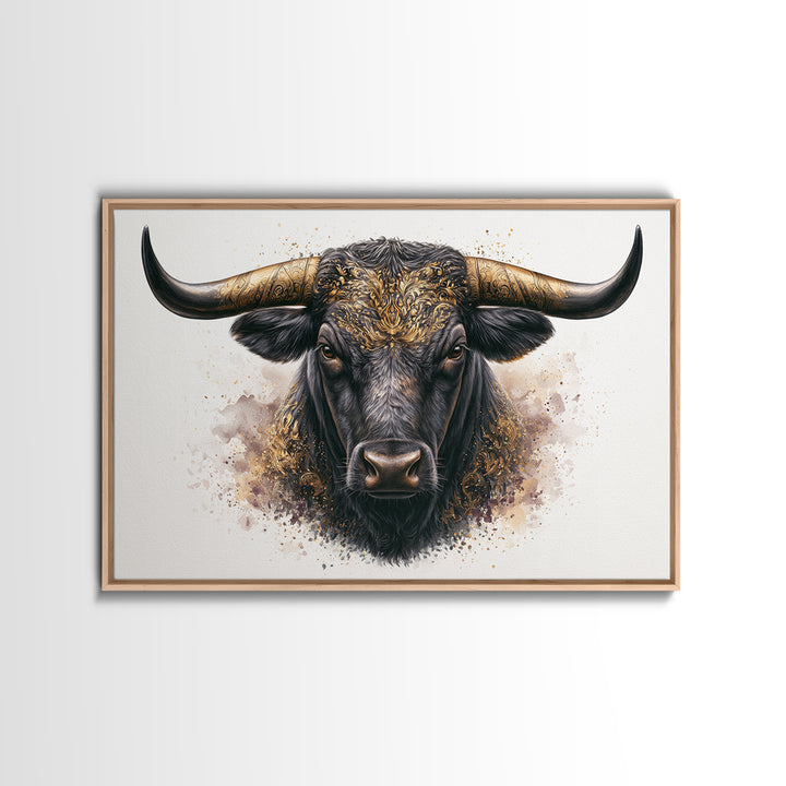 Steakhouse Black and Gold Bull Portrait Canvas Print, Restaurant Art, Modern Decor, Restaurant Decor, Fine Art, Bistro, RES-3x2-11