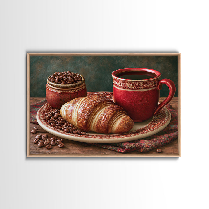 Coffee Beans and Pastry Arrangement Framed Canvas Print, Restaurant Art, Canvas Wall Art, Restaurant Decor, Fine Art, Bistro, RES-3x2-2