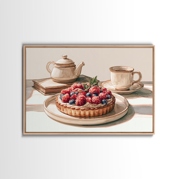 Dessert Tart with Berries and Cream Framed Canvas Print, Restaurant Art, Kitchen Wall Decor, Restaurant Decor, Fine Art, Bistro, RES-3x2-20