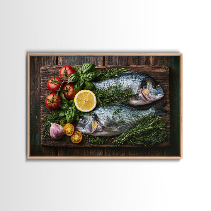 Fresh Fish with Lemon and Herbs Framed Canvas Print, Restaurant Art, Gallery Decor, Restaurant Decor, Fine Art, Bistro, RES-3x2-27