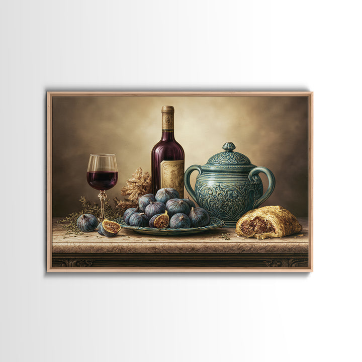 Wine Bottle and Figs Canvas Print, Restaurant Art, Modern Decor, Restaurant Decor, Fine Art, Bistro, Poster, Wall Decor, RES-3x2-29
