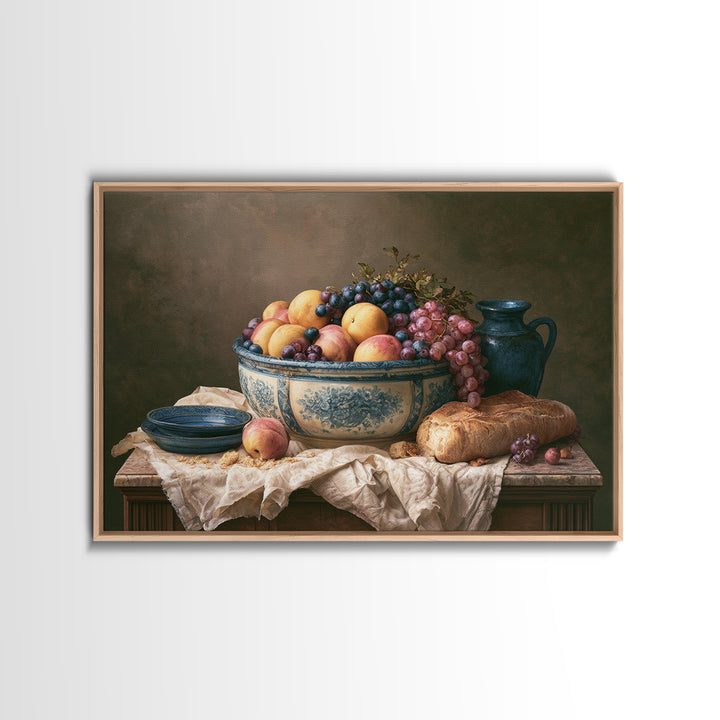Classic Fruit Bowl Canvas Print, Restaurant Art, Stained Glass Art, Restaurant Decor, Fine Art, Bistro, Textured Painting, RES-3x2-32