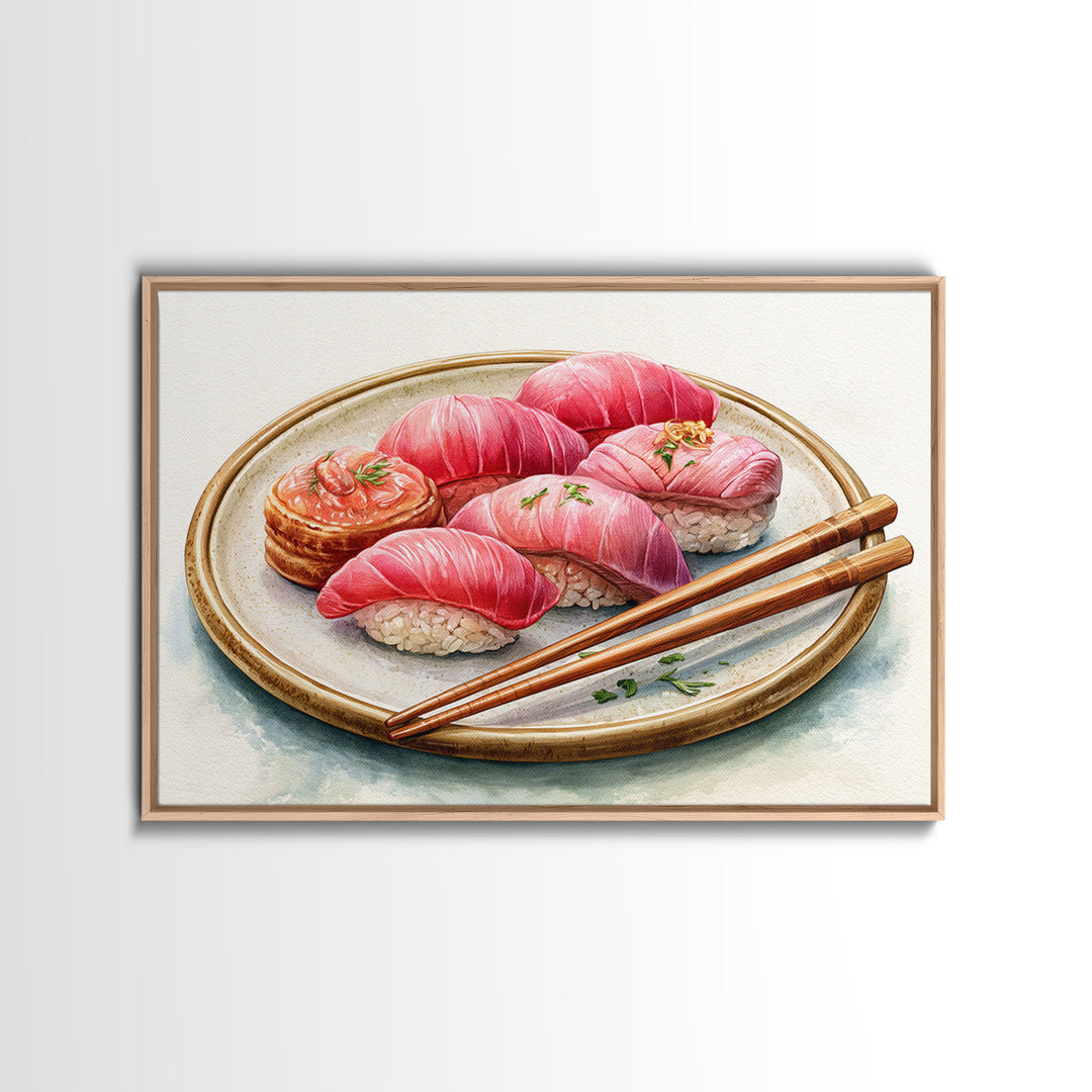 Sushi Fish and Ceramic Plate Composition Canvas Print, Restaurant Art, Cool Wall Art, Restaurant Decor, Fine Art, Bistro, RES-3x2-33