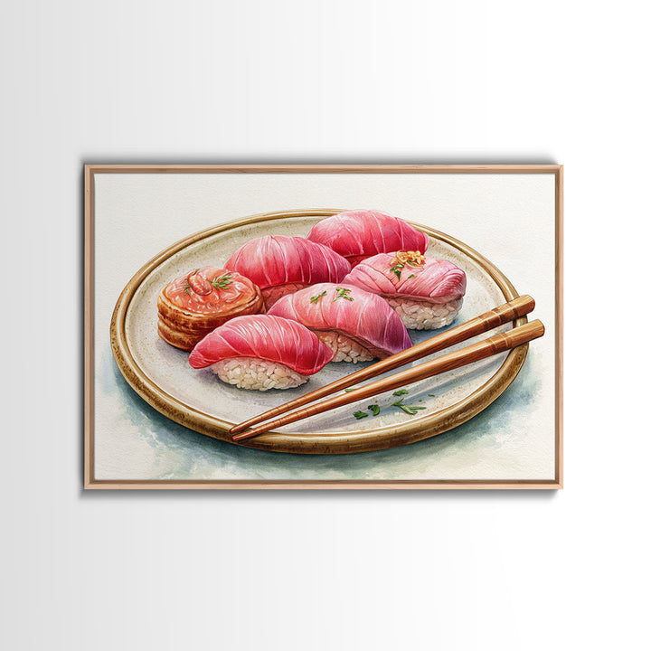 Sushi Fish and Ceramic Plate Composition Canvas Print, Restaurant Art, Cool Wall Art, Restaurant Decor, Fine Art, Bistro, RES-3x2-33
