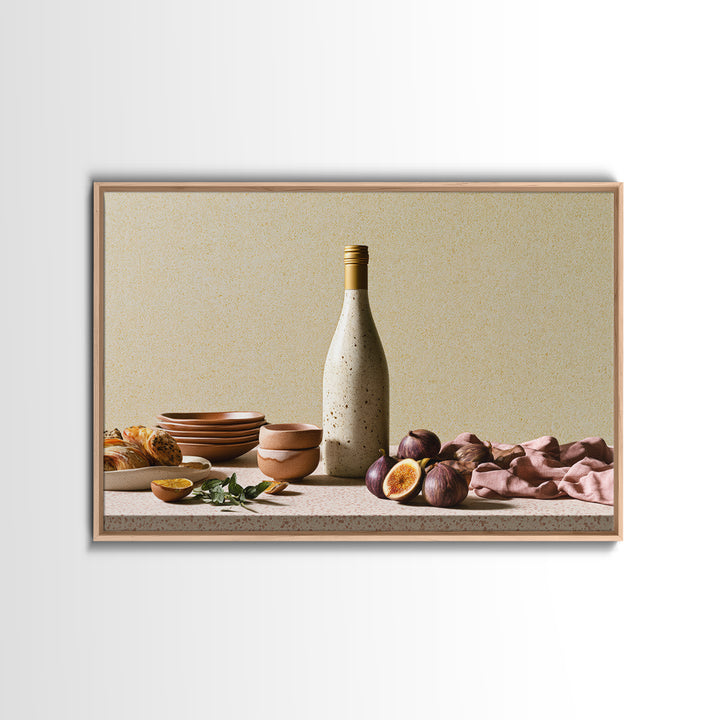 Wine Bottle and Figs Framed Canvas Print, Restaurant Art, Stained Glass Art, Restaurant Decor, Fine Art, Bistro, RES-3x2-5