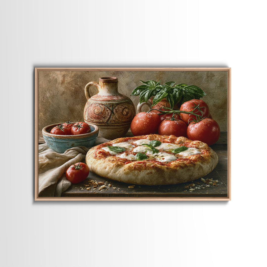 Pizzeria Tomato Basil and Mozzarella Still Life Canvas Print, Restaurant Art, Living Room Decor, Restaurant Decor, Bistro, RES-3x2-62