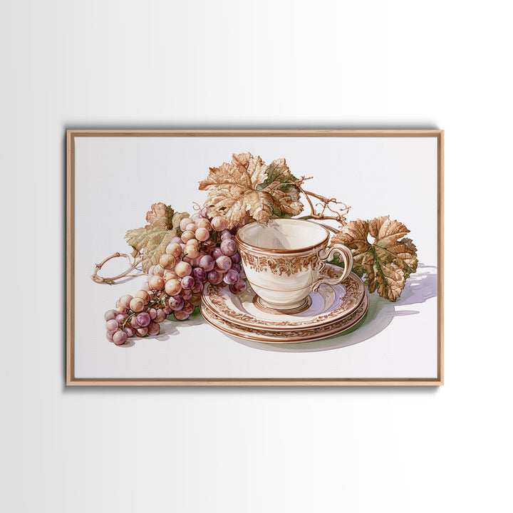 Wine Grapevine Botanical Study Canvas Print, Restaurant Art, Framed Wall Art, Restaurant Decor, Watercolor Art, Bistro, RES-3x2-67