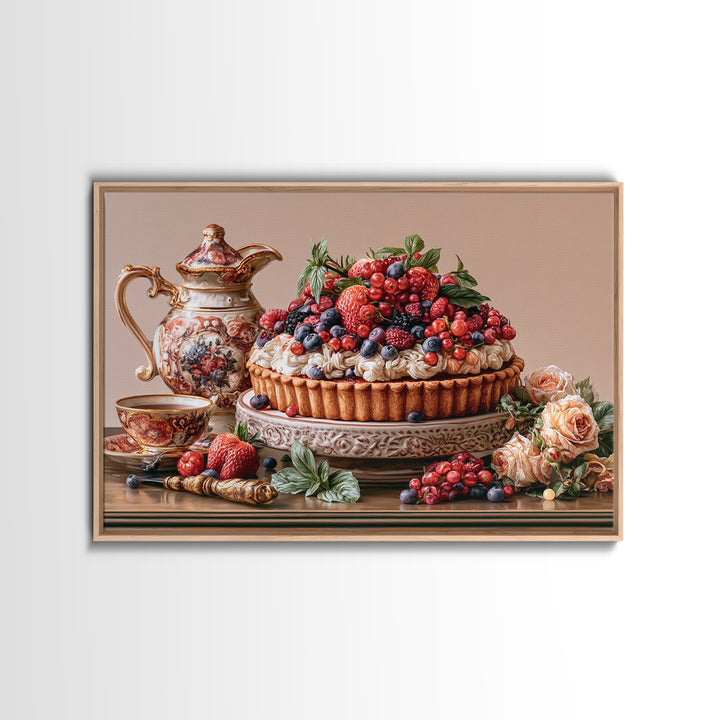 Dessert Tart with Berries and Cream Canvas Print, Restaurant Art, Minimalist Decor, Restaurant Decor, Fine Art, Bistro, RES-3x2-68