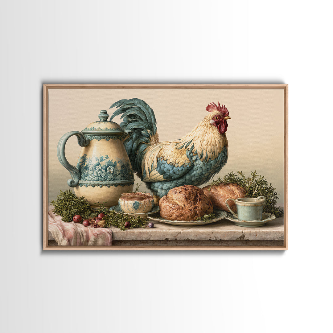 Rooster and Herbs for Farmhouse Restaurant Mood Canvas Print, Restaurant Art, Contemporary Art, Restaurant Decor, Bistro, RES-3x2-72