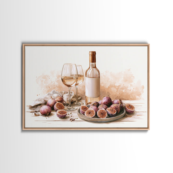 Wine Bottle and Figs Framed Canvas Print, Restaurant Art, Room Decor, Restaurant Decor, Fine Art, Bistro, Large Wall Art, RES-3x2-77