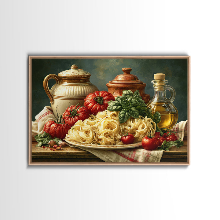 Fresh Pasta with Tomatoes and Basil Framed Canvas Print, Restaurant Art, Cool Wall Art, Restaurant Decor, Fine Art, Bistro, RES-3x2-78