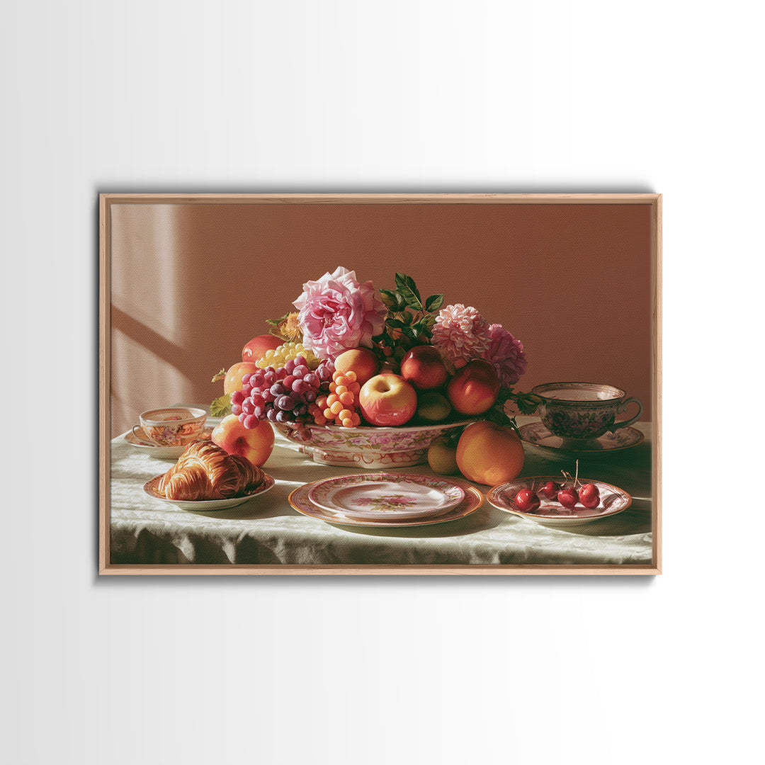 Classic Fruit Bowl Framed Canvas Print, Restaurant Art, Watercolor Painting, Restaurant Decor, Oil Painting, Bistro, RES-3x2-8