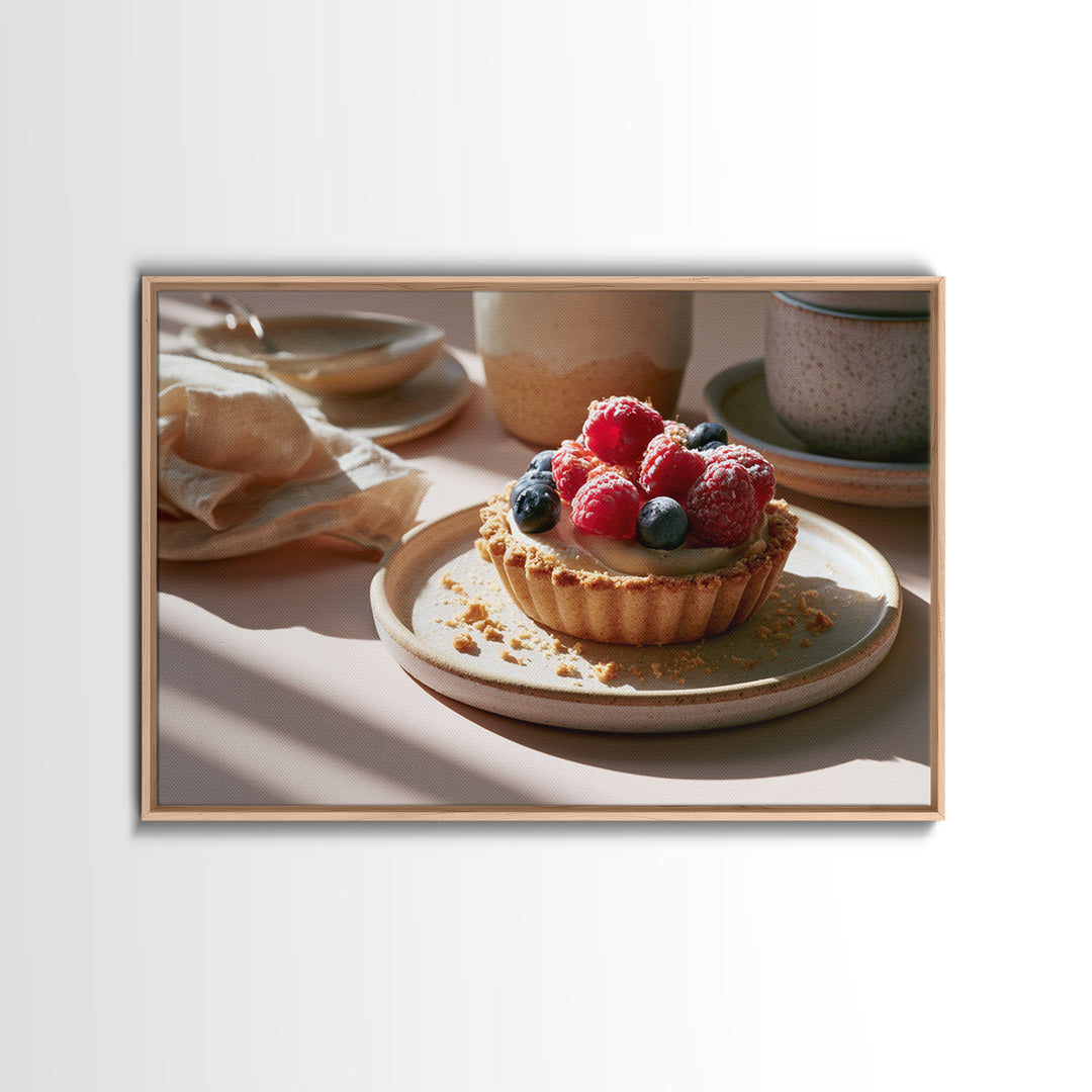 Dessert Tart with Berries and Cream Framed Canvas Print, Restaurant Art, Art Print, Restaurant Decor, Fine Art, Bistro, RES-3x2-92