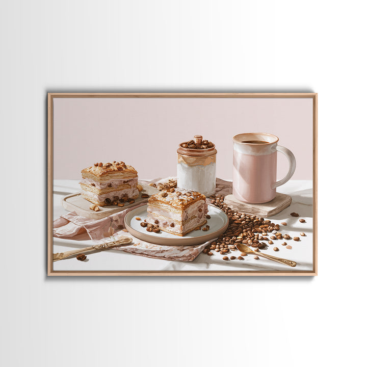 Coffee Beans and Pastry Arrangement Canvas Print, Restaurant Art, Stained Glass Art, Restaurant Decor, Fine Art, Bistro, RES-3x2-98