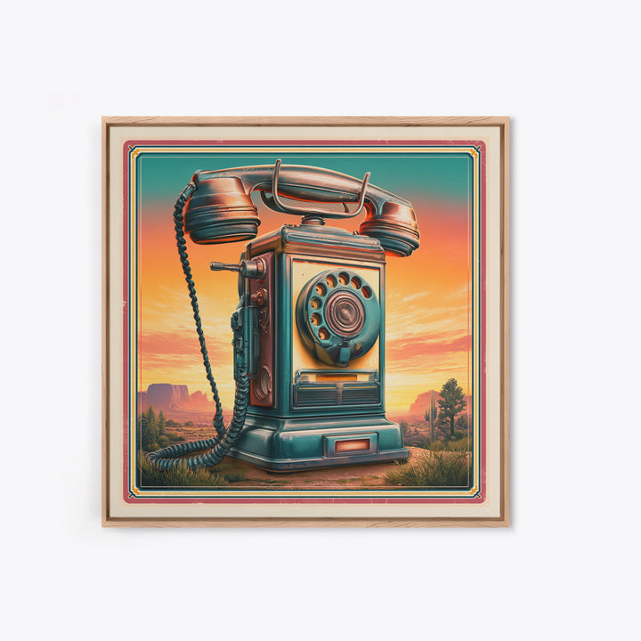 Old Telephone in Bold Color Field Framed Canvas Print, Retro Art, Wall Art Print, Living Room Decor, Fine Art, Retro, RET-1x1-46