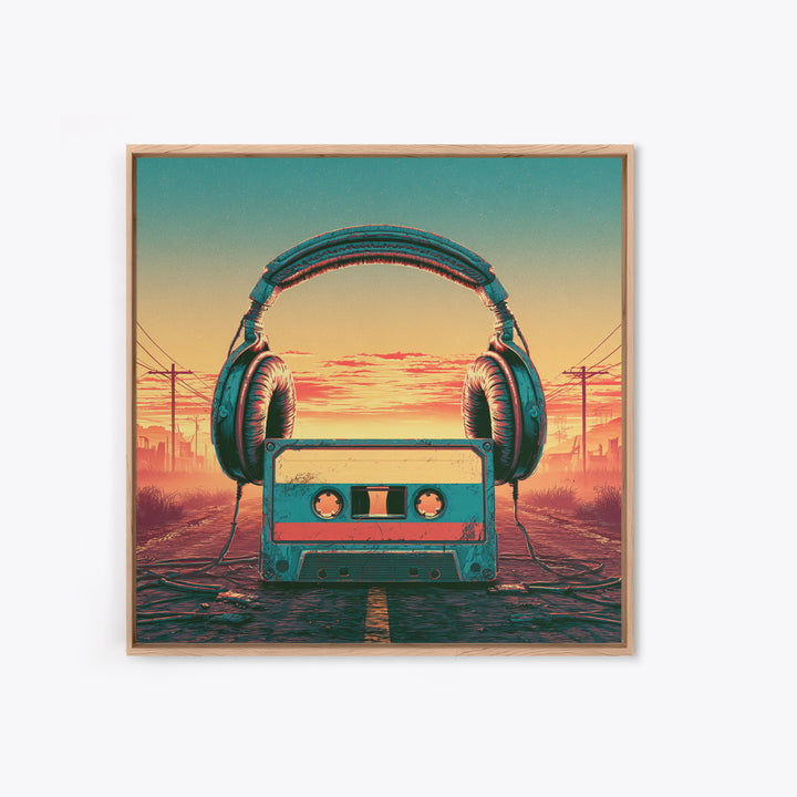 Cassette Tape and Headphones Graphic Canvas Print, Retro Art, Retro Wall Art, Living Room Decor, Oil Painting, Retro, RET-1x1-54