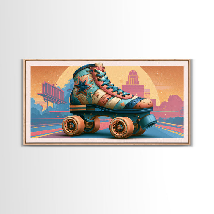 Retro Roller Skate Framed Canvas Print, Retro Art, Mid Century Modern, Living Room Decor, Fine Art, Retro, Dopamine Decor, RET-2x1-72