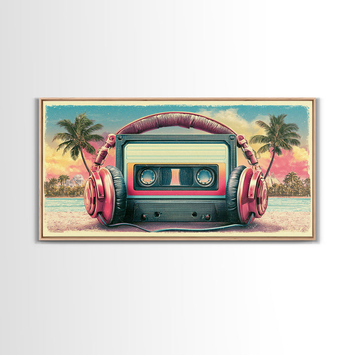 Cassette Tape and Headphones Graphic Canvas Print, Retro Art, Posters, Living Room Decor, Watercolor Art, Retro, Printable Art, RET-2x1-74