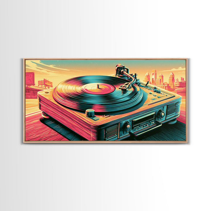 Vinyl Record Player Framed Canvas Print, Retro Art, Printable Art, Living Room Decor, Fine Art, Retro, Funky Wall Art, RET-2x1-80