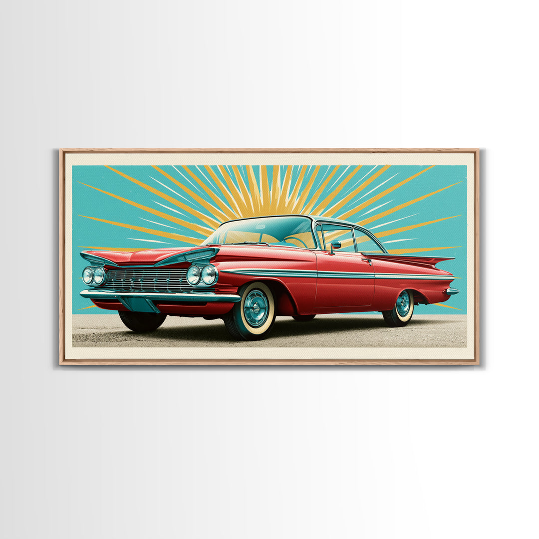 Atomic Starburst Pattern Framed Canvas Print, Retro Art, Contemporary Art, Living Room Decor, Fine Art, Retro, Art Deco, RET-2x1-83