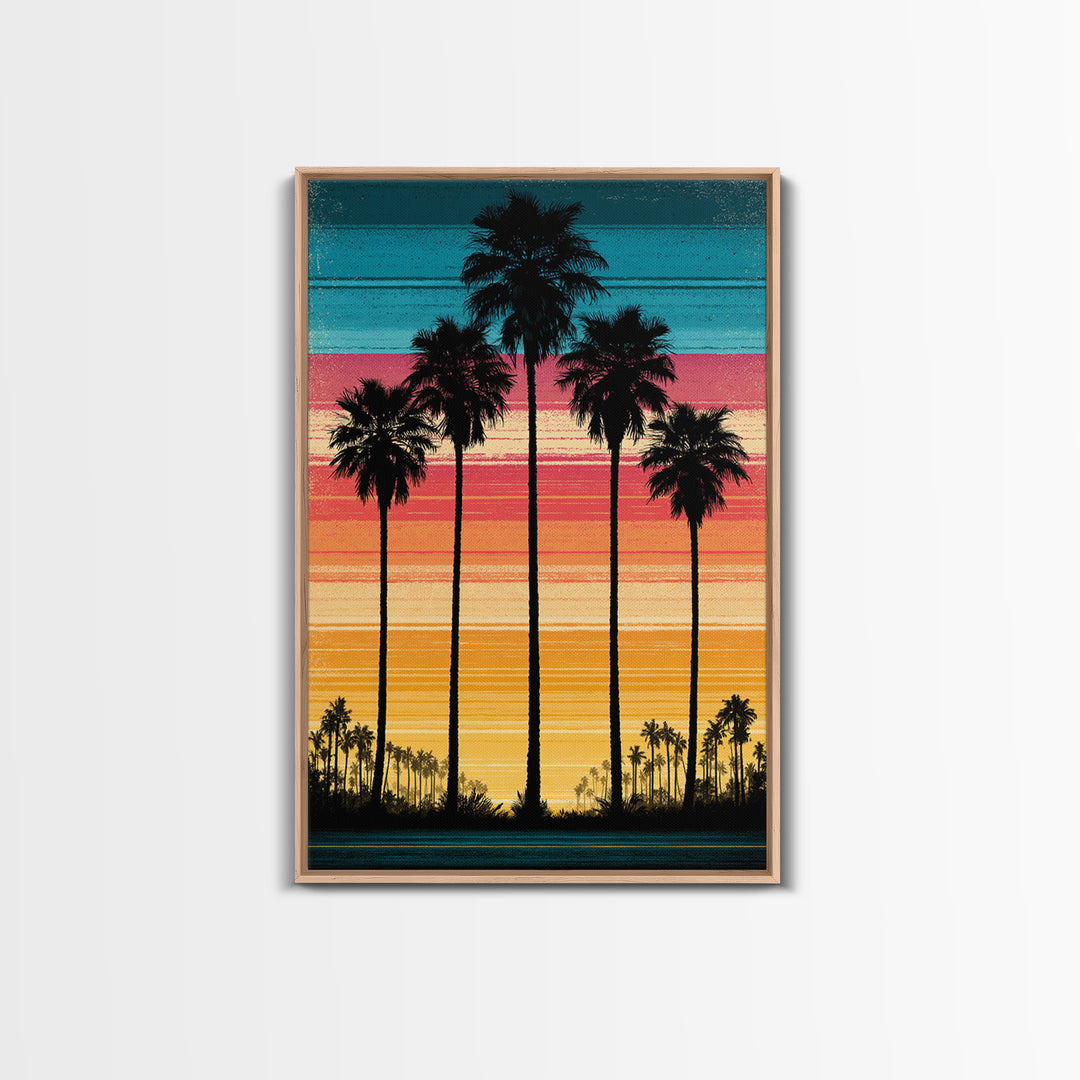 70s Sunset Stripes Canvas Print, Retro Art, Floral Wall Art, Living Room Decor, Abstract Art, Retro, Minimalist Decor, RET-2x3-11