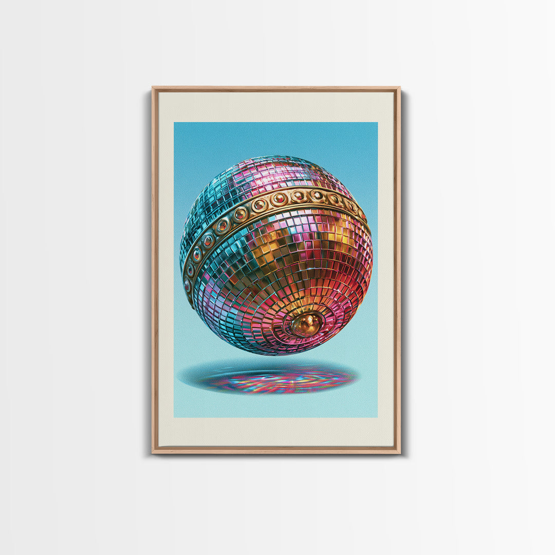 Roller Disco Ball Framed Canvas Print, Retro Art, Contemporary Art, Living Room Decor, Oil Painting, Retro, Art Deco, RET-2x3-21