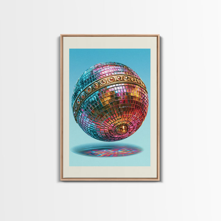 Roller Disco Ball Framed Canvas Print, Retro Art, Contemporary Art, Living Room Decor, Oil Painting, Retro, Art Deco, RET-2x3-21
