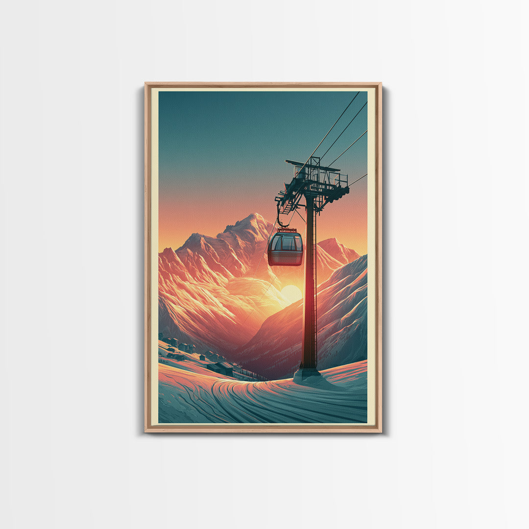 Retro Ski Poster Mountain Scene Canvas Print, Retro Art, Bedroom Wall Art, Living Room Decor, Watercolor Art, Retro, Art Print, RET-2x3-32