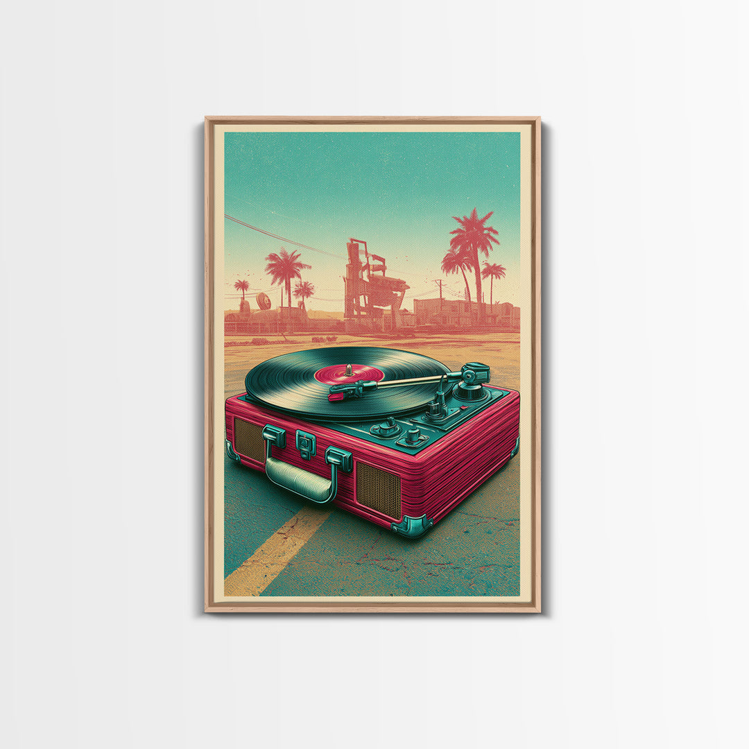 Vinyl Record Player Framed Canvas Print, Retro Art, Wall Art Prints, Living Room Decor, Fine Art, Retro, Whimsical Decor, RET-2x3-68