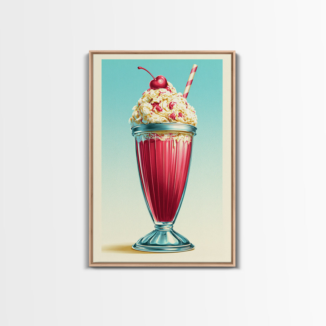 1950s Diner Milkshake Canvas Print, Retro Art, Poster, Living Room Decor, Fine Art, Retro, Abstract Art, Apartment Decor, RET-2x3-9