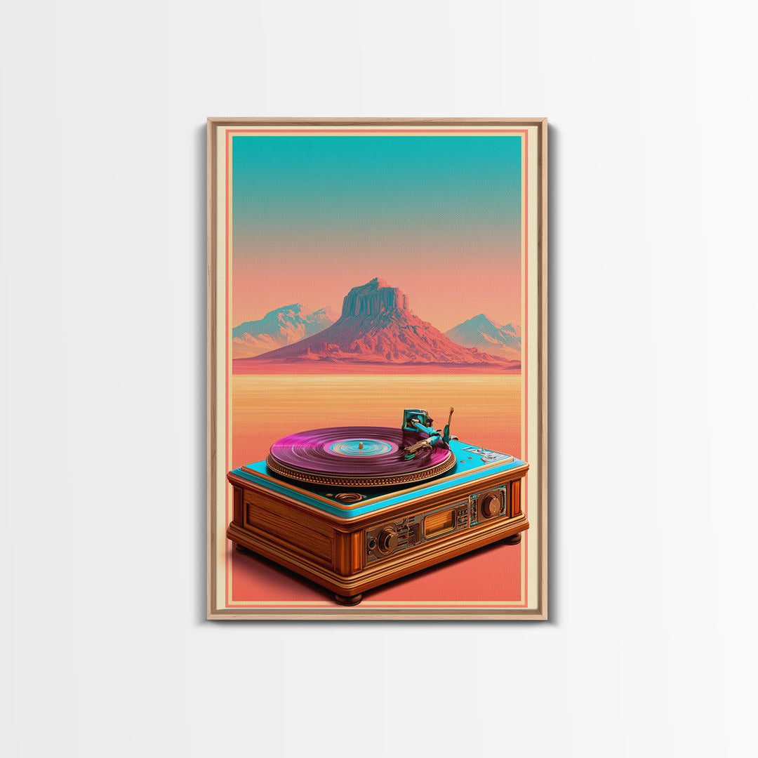 Vinyl Record Player Framed Canvas Print, Retro Art, Gallery Decor, Living Room Decor, Abstract Art, Retro, Contemporary Art, RET-2x3-92
