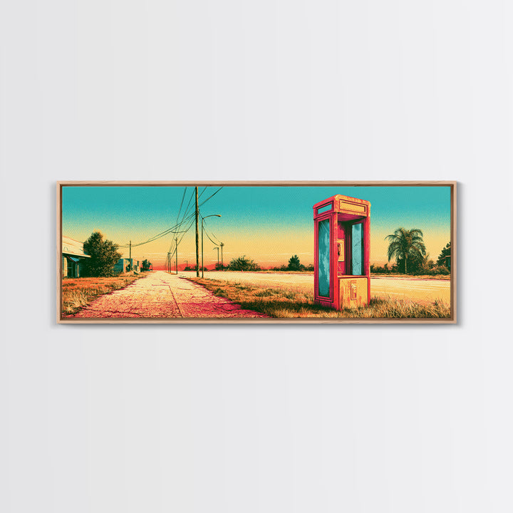 Old Telephone in Bold Color Field Canvas Print, Retro Art, Funky Wall Art, Living Room Decor, Abstract Art, Retro, RET-3x1-14