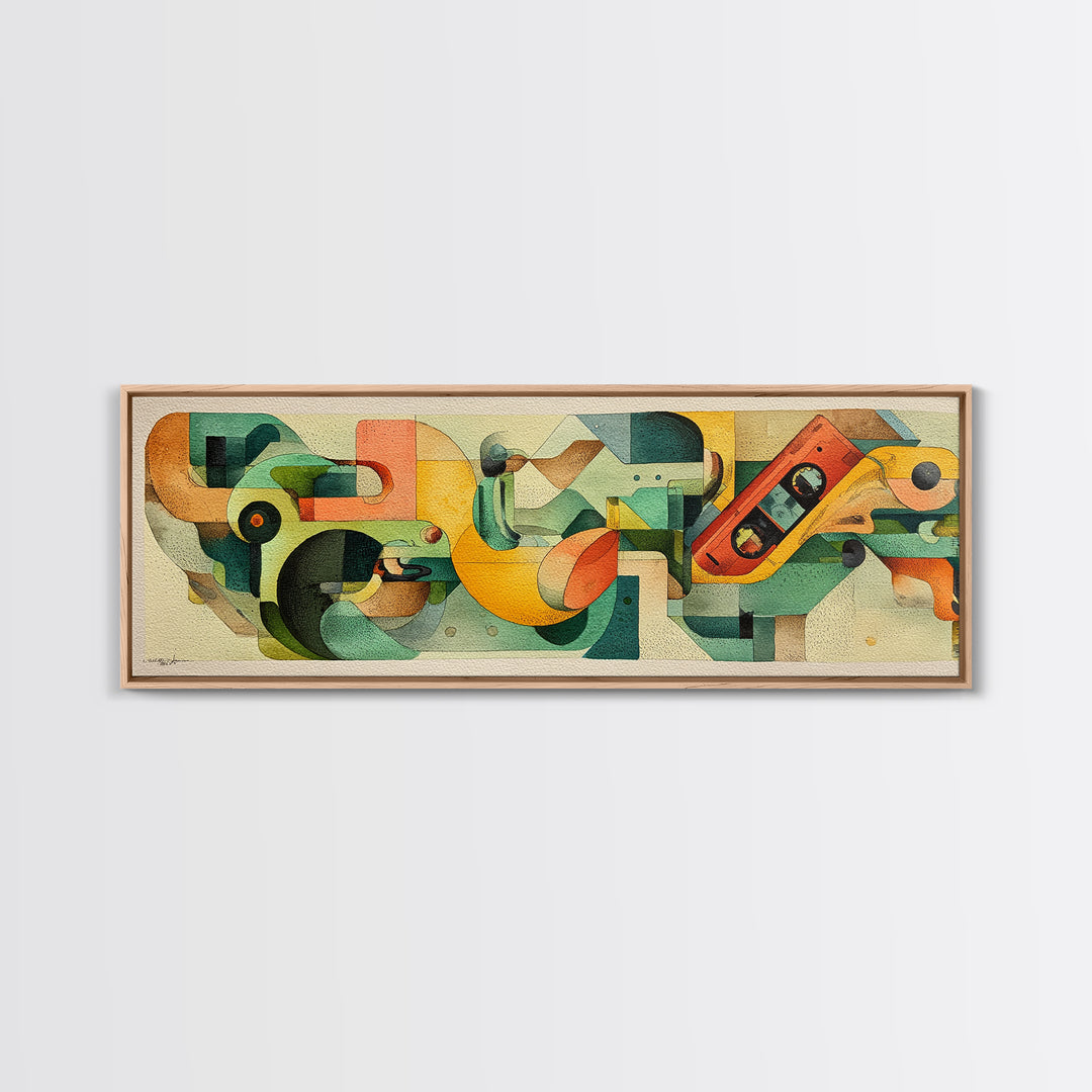 Retro Beach Umbrella and Surfboard Canvas Print, Retro Art, Printable Wall Art, Living Room Decor, Abstract Art, Retro, RET-3x1-34