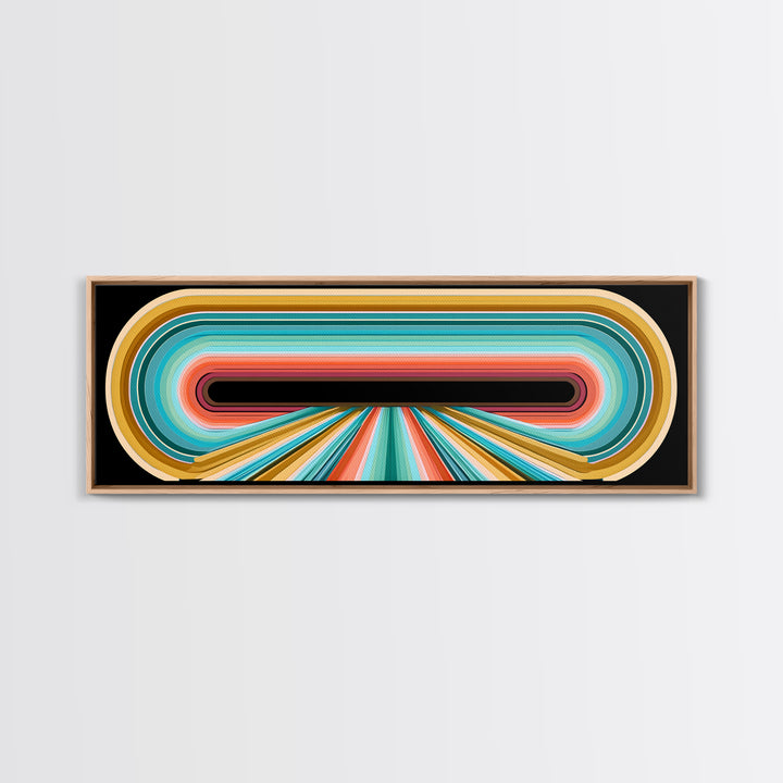 70s Rainbow Arch Abstract Framed Canvas Print, Retro Art, Dopamine Decor, Living Room Decor, Abstract Art, Retro, RET-3x1-57