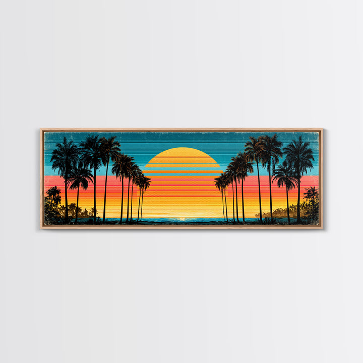 70s Sunset Stripes Framed Canvas Print, Retro Art, Wall Art Prints, Living Room Decor, Abstract Art, Retro, Whimsical Decor, RET-3x1-67