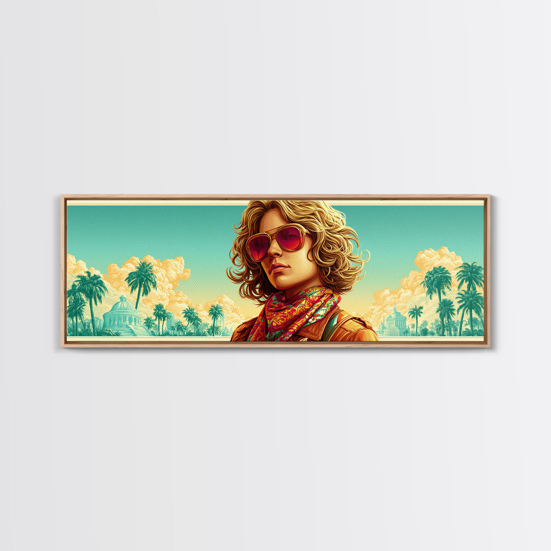 Mod Woman in Sunglasses and Scarf Canvas Print, Retro Art, Neutral Decor, Living Room Decor, Fine Art, Retro, Wall Art, RET-3x1-96