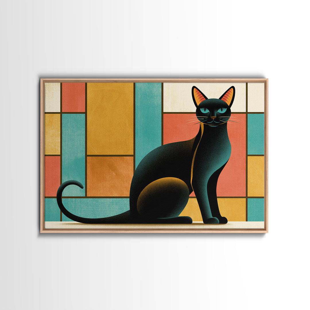 Mid Century Cat Canvas Print, Retro Art, Original Art, Living Room Decor, Abstract Art, Retro, Retro Wall Art, Bedroom Wall Art, RET-3x2-1