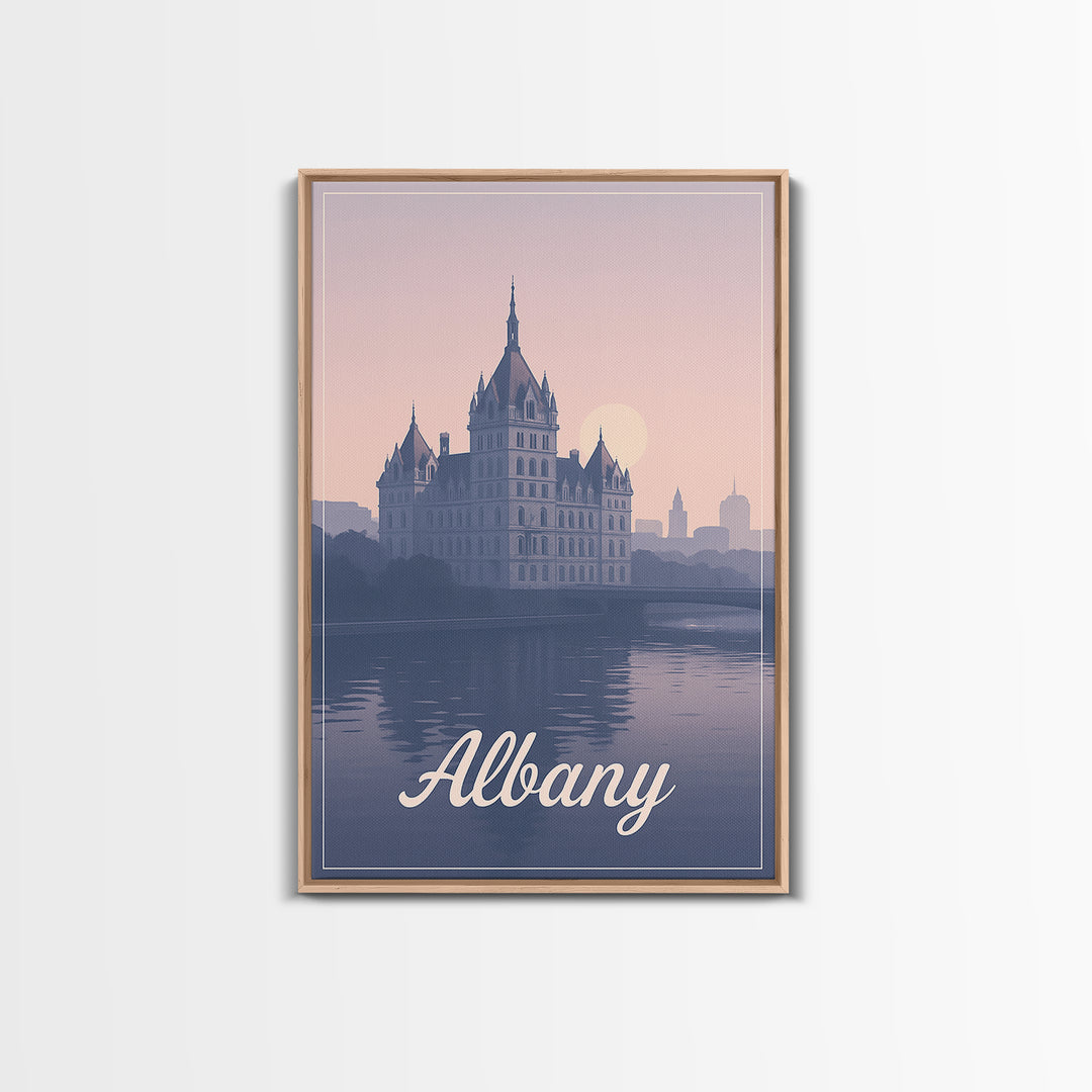 Albany Travel Poster, Framed Canvas Print, Classic Travel Poster Art, Albany Travel Art, Gift For Travelers, Wanderlust Decor, Wall Art