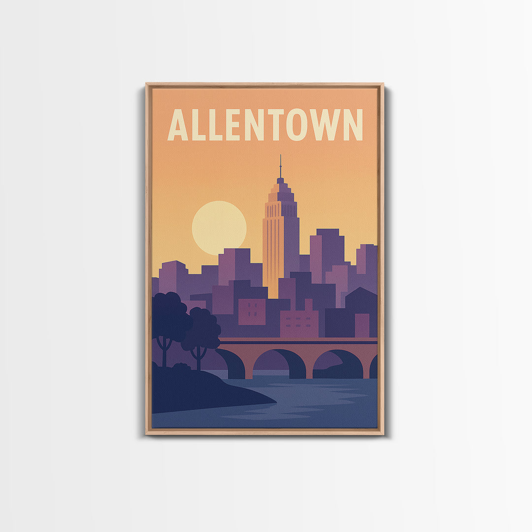 Allentown Travel Poster, Framed Canvas Print, Vintage Travel Poster Art, Allentown Art Print, Vintage City Art, Travel Art Print