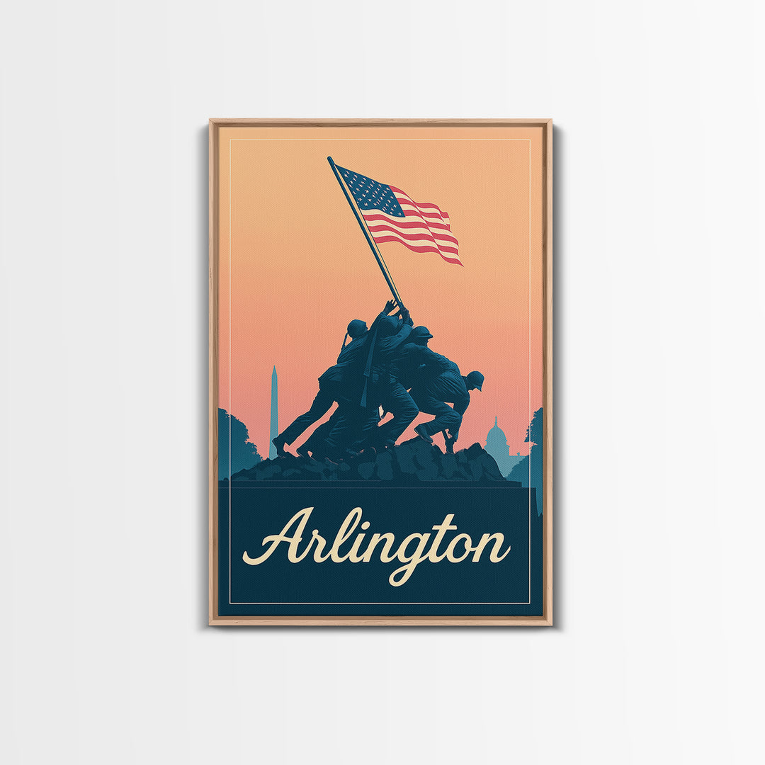 Arlington Texas Travel Poster, Framed Canvas Print, Mid Century City Wall Art, Arlington Wall Art, Eclectic Wall Decor, City Illustration