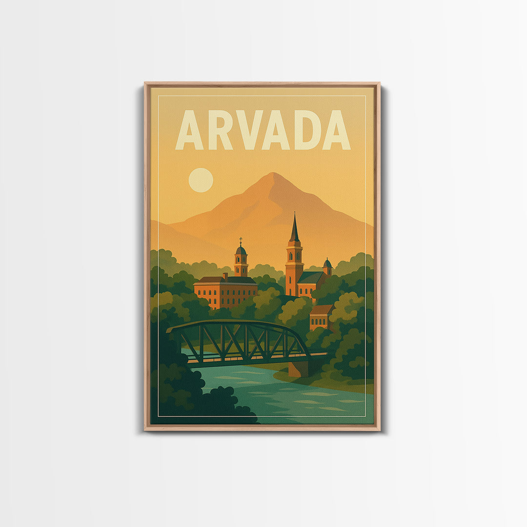 Arvada Travel Poster, Canvas Print, Mid Century City Wall Art, Arvada Poster Print, City Art Print, Wall Decor, Watercolor City Skyline