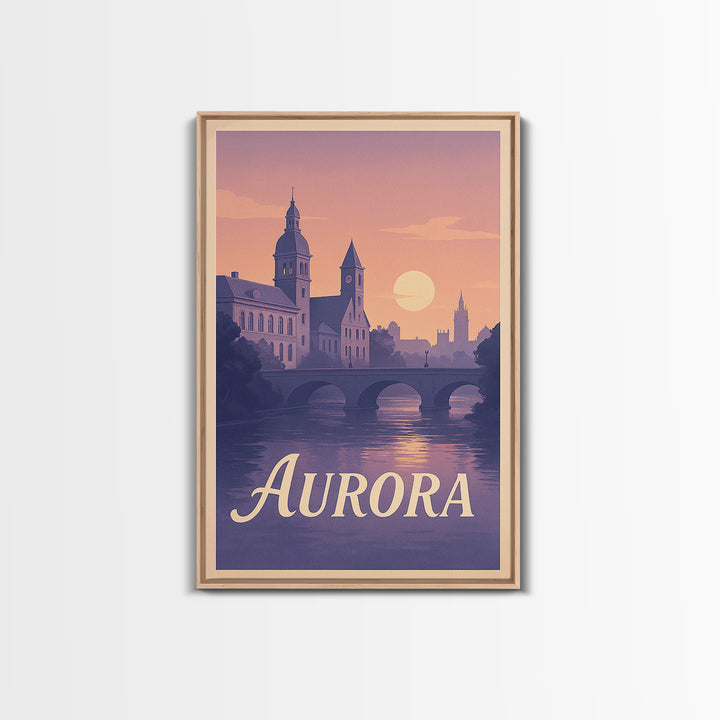 Aurora Travel Poster, Canvas Print, Mid Century City Wall Art, Aurora Wall Art, Gift For Travelers, City Illustration, Travel Wall Art