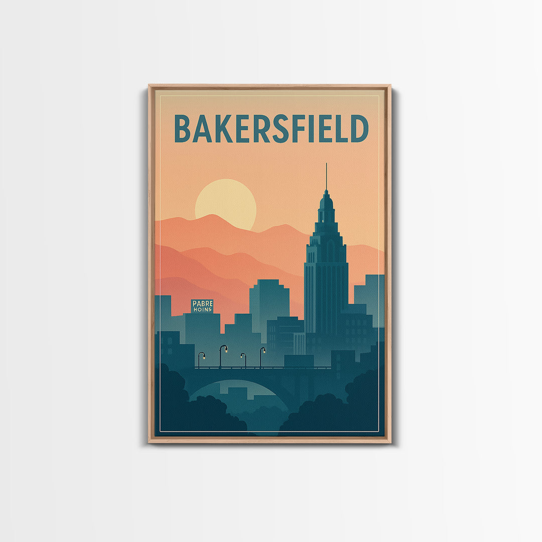 Bakersfield Travel Poster, Canvas Print, Classic Travel Poster Art, Bakersfield Poster Print, City Illustration, Vintage Travel Art