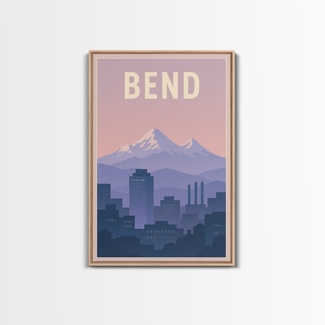 Bend Oregon Travel Poster, Framed Canvas Print, Mid Century City Wall Art, Bend Poster Print, Vintage Travel Art, Fine Art Print, Wall Art
