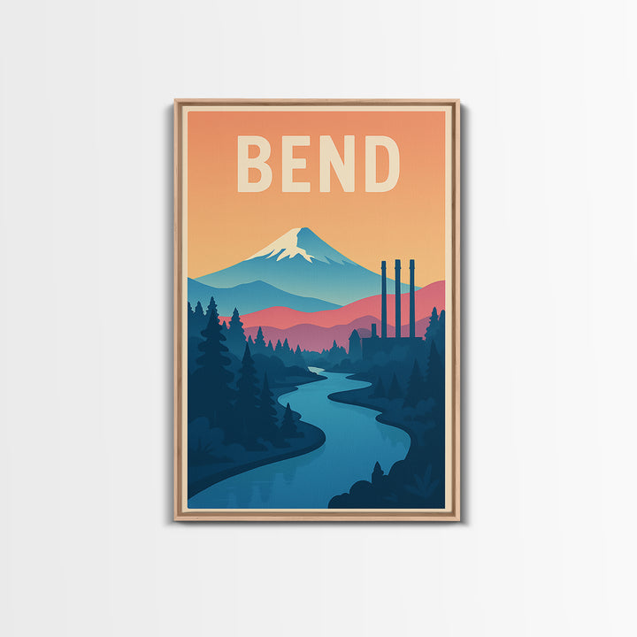 Bend Travel Poster, Canvas Print, Classic Travel Poster Art, Bend Travel Art, City Art Print, Fine Art Print, City Illustration