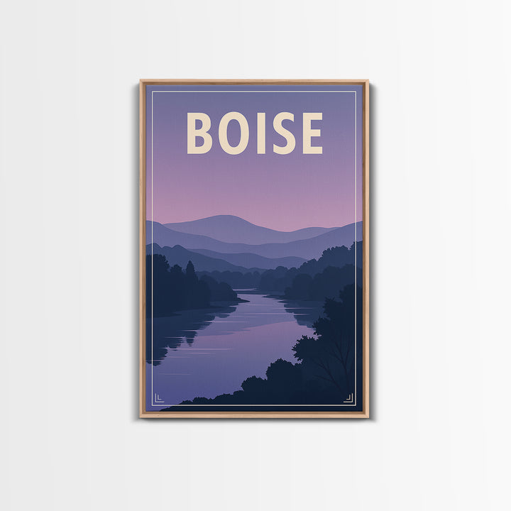Boise Idaho Travel Poster, Canvas Print, Retro Sunset Skyline Art, Boise Art Print, Wall Decor, Mid Century Wall Art, Travel Poster Art