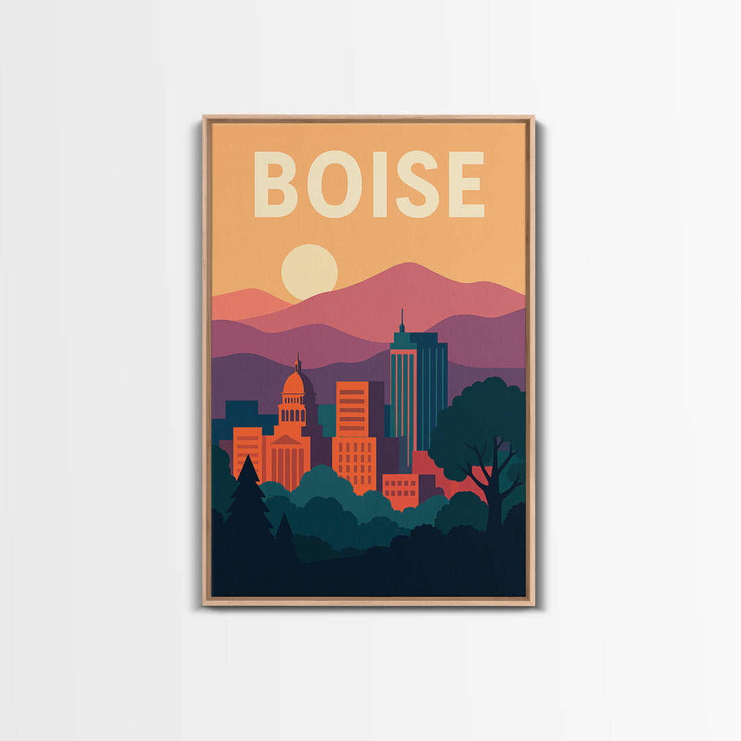 Boise Travel Poster, Framed Canvas Print, Classic Travel Poster Art, Boise Poster Print, Gift For Travelers, Living Room Wall Art