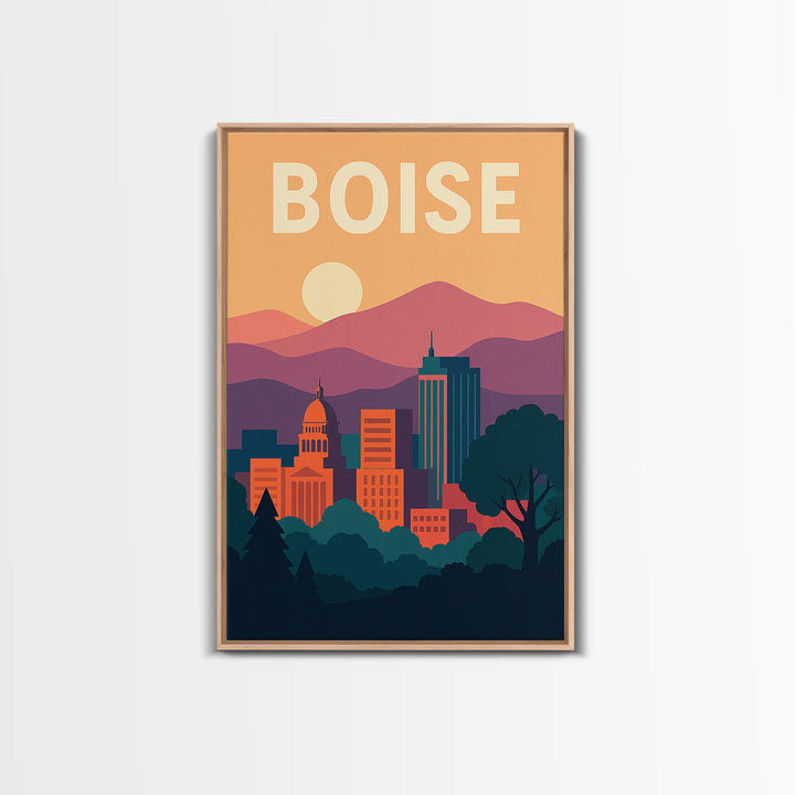 Boise Travel Poster, Framed Canvas Print, Classic Travel Poster Art, Boise Poster Print, Gift For Travelers, Living Room Wall Art