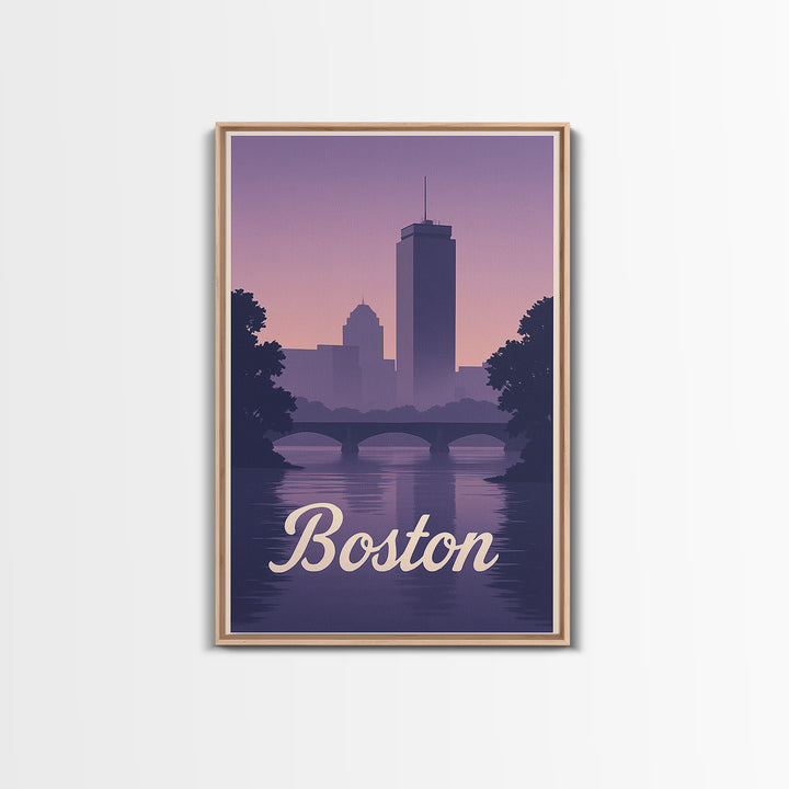 Boston Travel Poster, Canvas Print, Retro Sunset Skyline Art, Boston Travel Art, Living Room Wall Art, Vintage Travel Print, Travel Gift